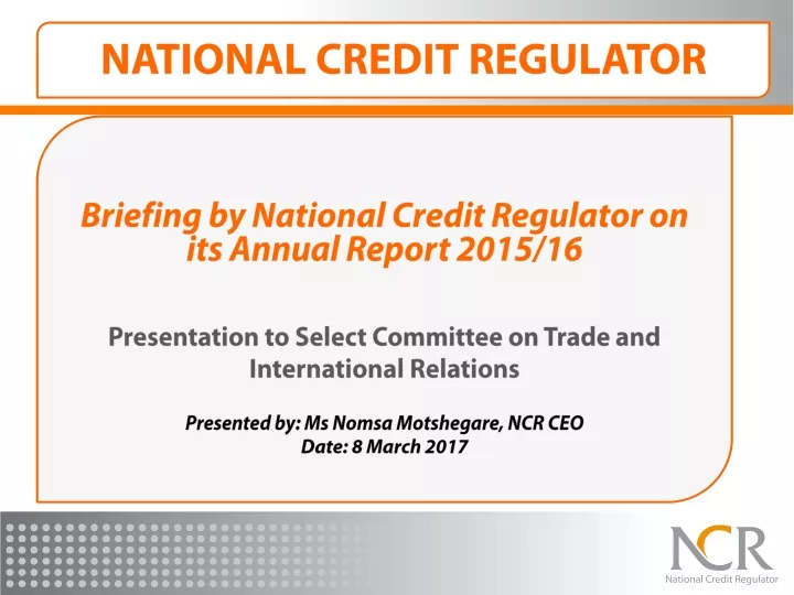 briefing by national credit regulator
