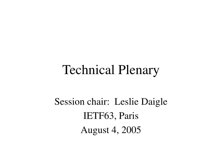 technical plenary