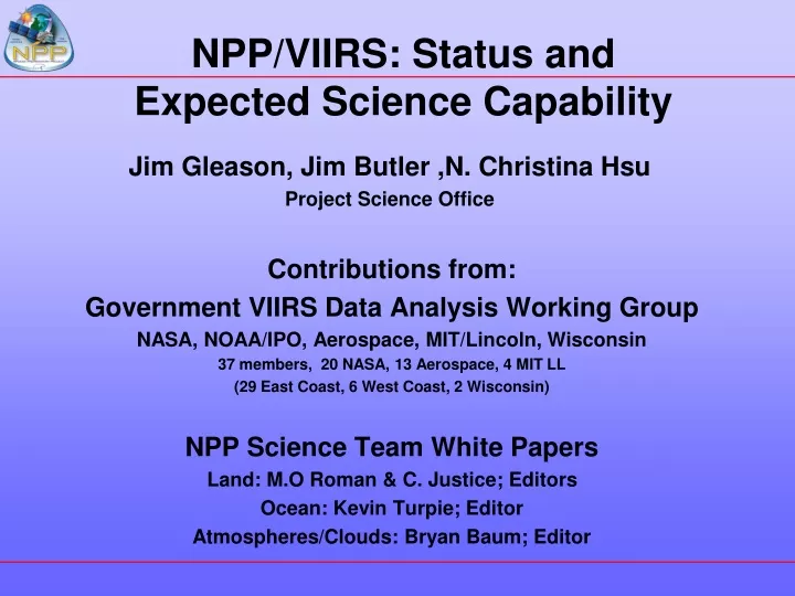 npp viirs status and expected science capability