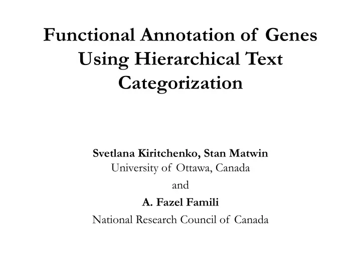 functional annotation of genes using hierarchical text categorization