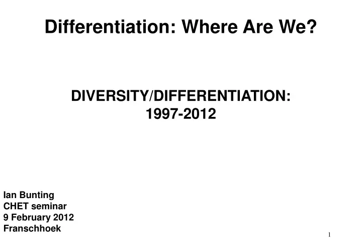 differentiation where are we diversity