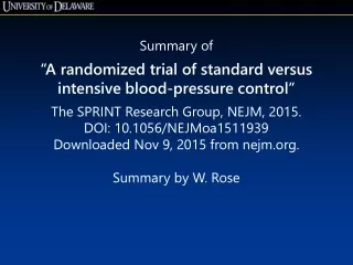 Summary of  “A randomized trial of standard versus intensive blood-pressure control”