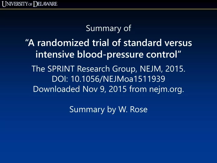 summary of a randomized trial of standard versus
