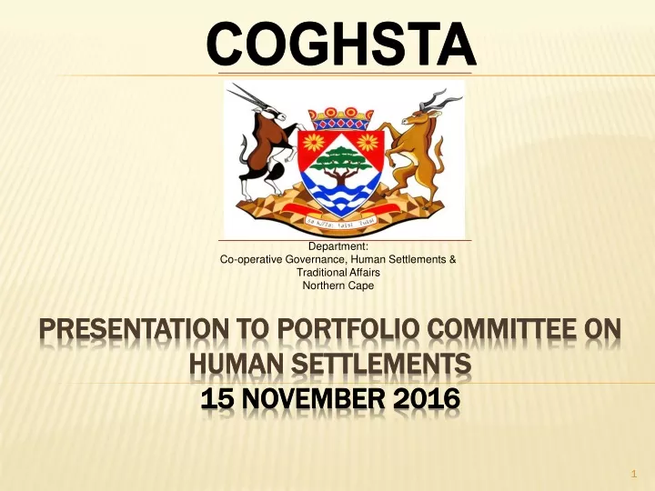 presentation to portfolio committee on human settlements 15 november 2016