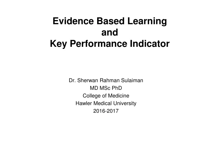 evidence based learning and key performance indicator