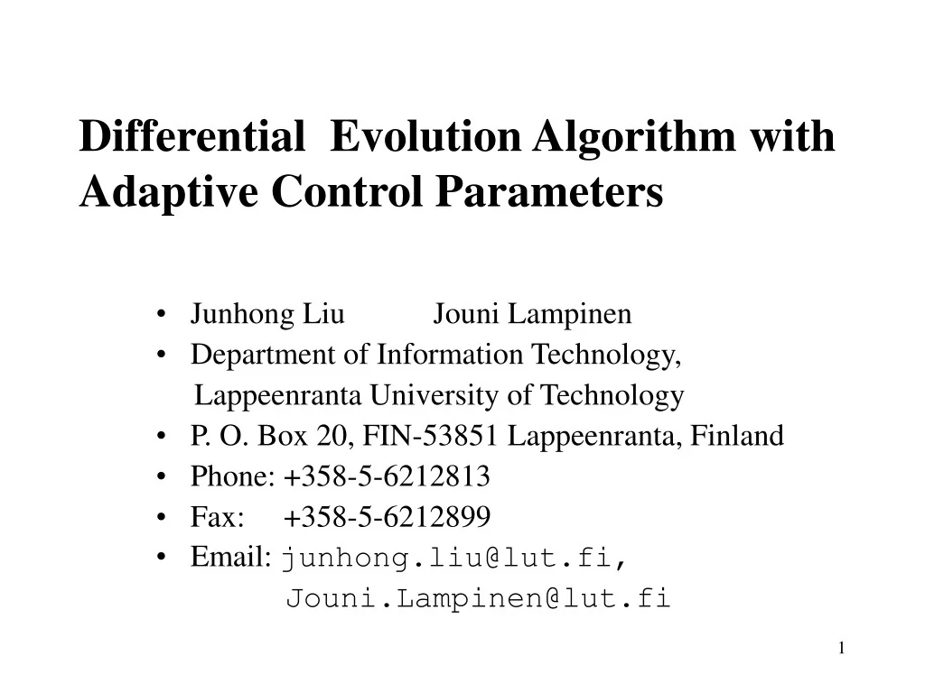 PPT - Adaptive Differential Evolution Algorithm: Control Parameters ...