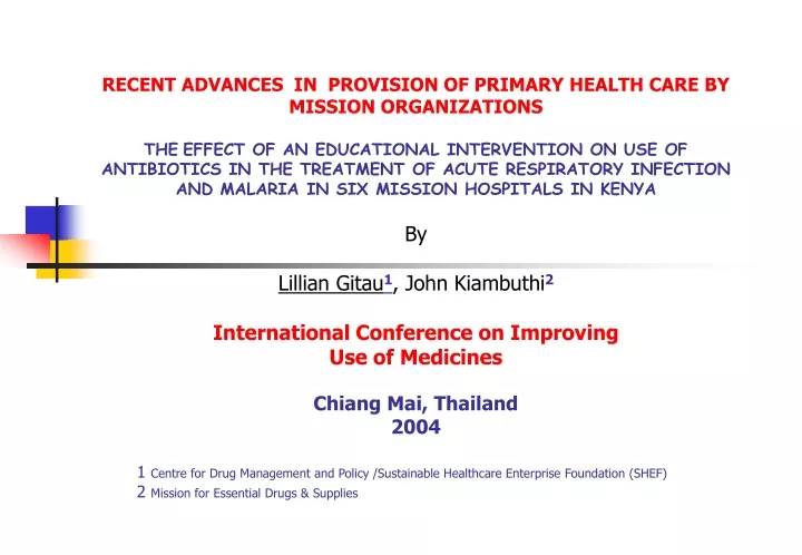 recent advances in provision of primary health