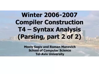 Winter 2006-2007 Compiler Construction T4 – Syntax Analysis (Parsing, part 2 of 2)
