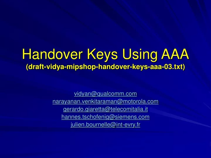 handover keys using aaa draft vidya mipshop handover keys aaa 03 txt