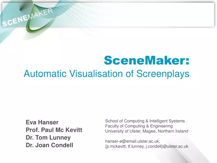 scenemaker automatic visualisation of screenplays