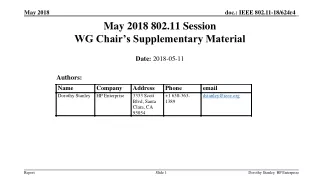 May 2018 802.11 Session WG Chair’s Supplementary Material