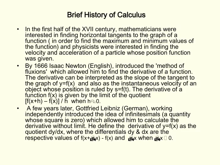 brief history of calculus