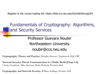 Fundamentals of Cryptography: Algorithms, and Security Services