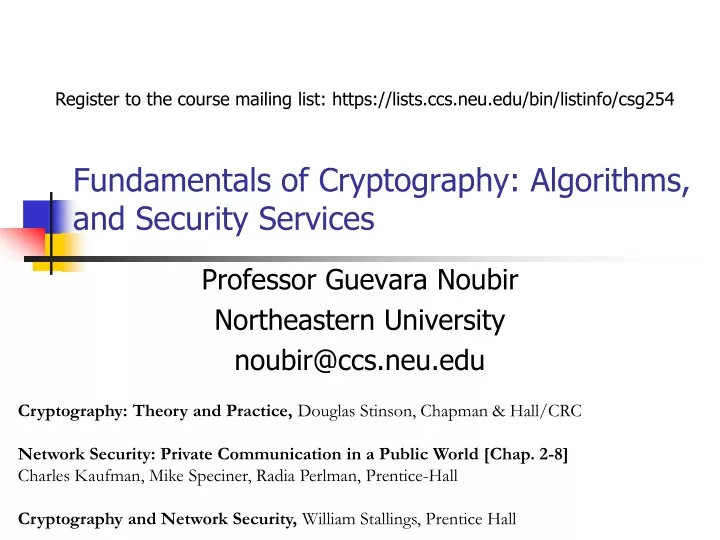 fundamentals of cryptography algorithms and security services