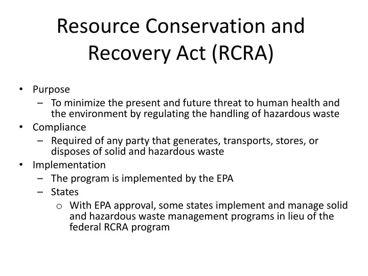 resource conservation and recovery act rcra