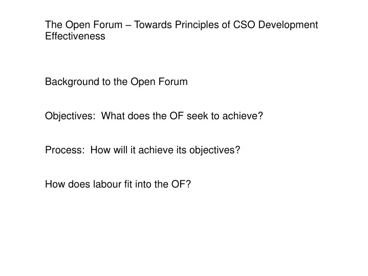 the open forum towards principles