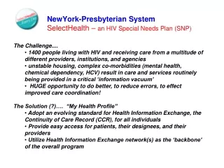 NewYork-Presbyterian System SelectHealth –  an HIV Special Needs Plan (SNP)