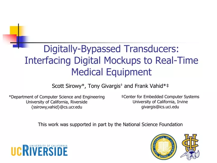 digitally bypassed transducers interfacing digital mockups to real time medical equipment