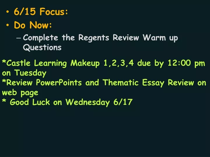 6 15 focus do now complete the regents review