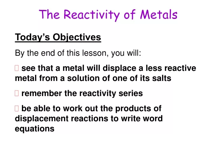 the reactivity of metals