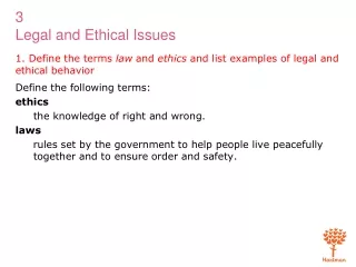1. Define the terms  law  and  ethics  and list examples of legal and ethical behavior