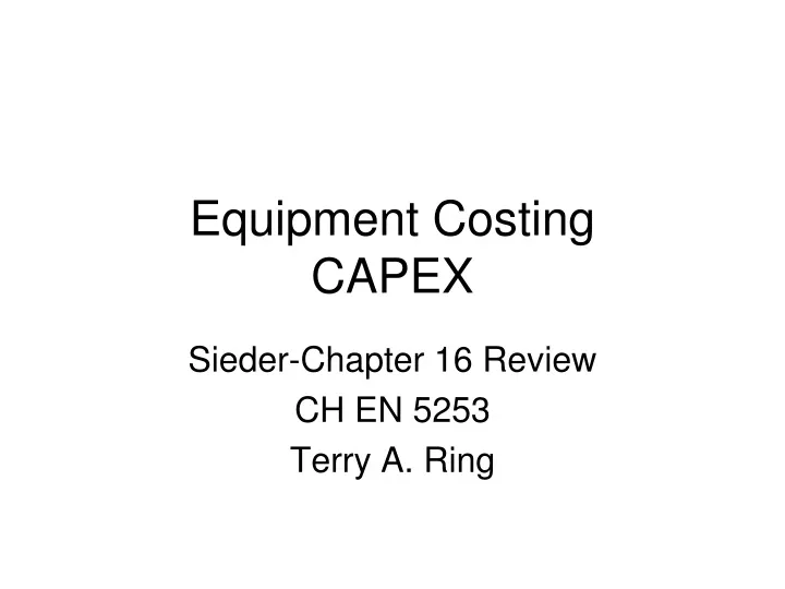 equipment costing capex