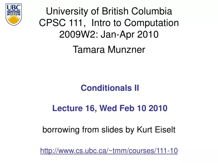 conditionals ii lecture 16 wed feb 10 2010