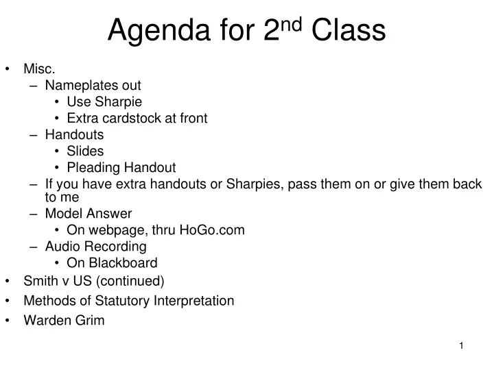 agenda for 2 nd class