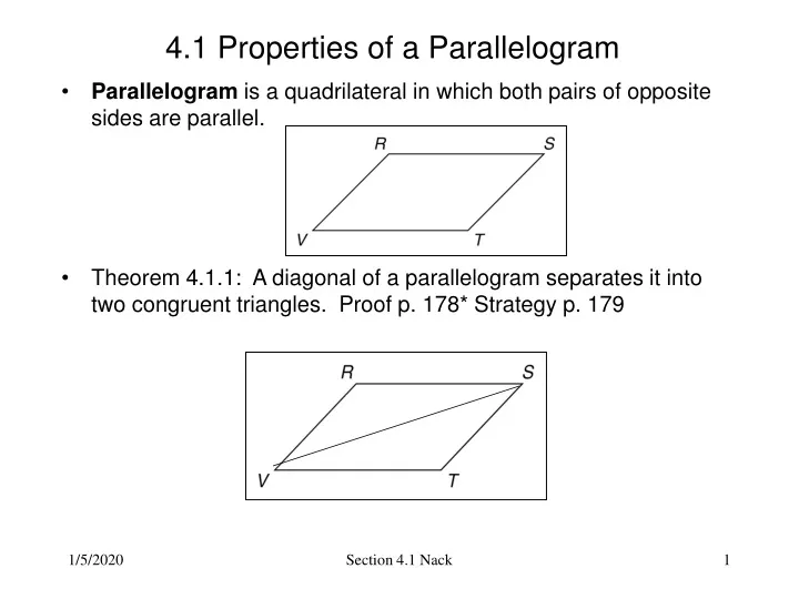 4 1 properties of a parallelogram