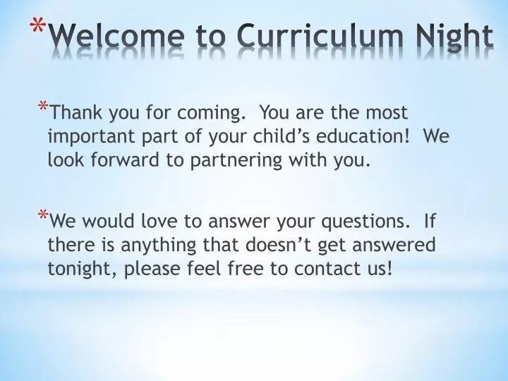 welcome to curriculum night