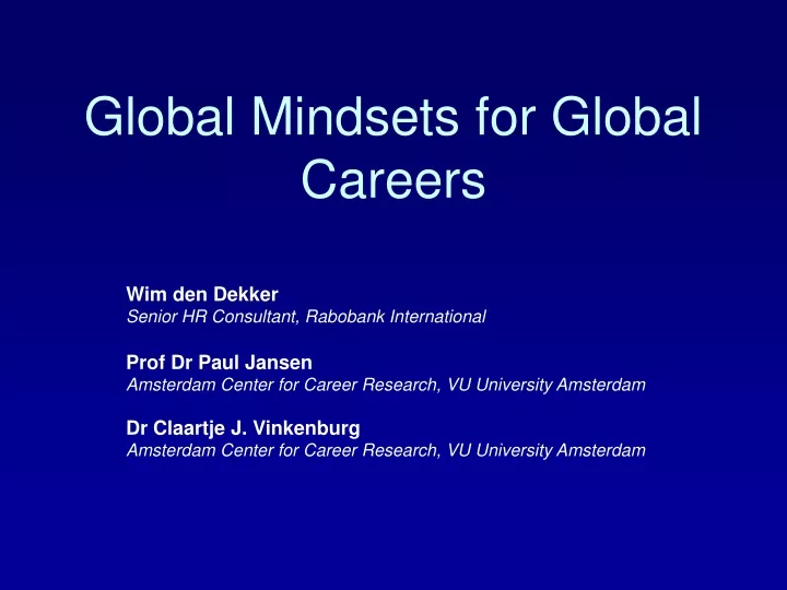 global mindsets for global careers
