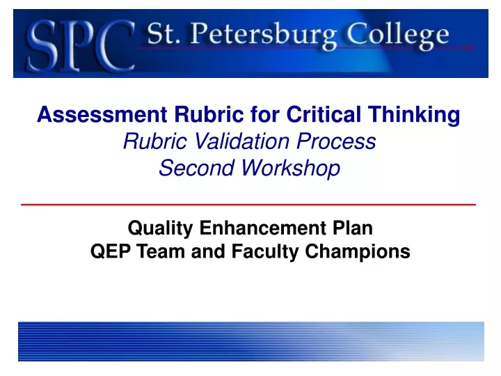assessment rubric for critical thinking rubric validation process second workshop