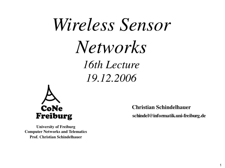 wireless sensor networks 16th lecture 19 12 2006