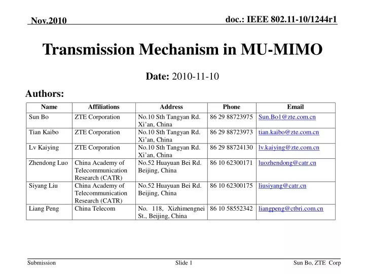 transmission mechanism in mu mimo