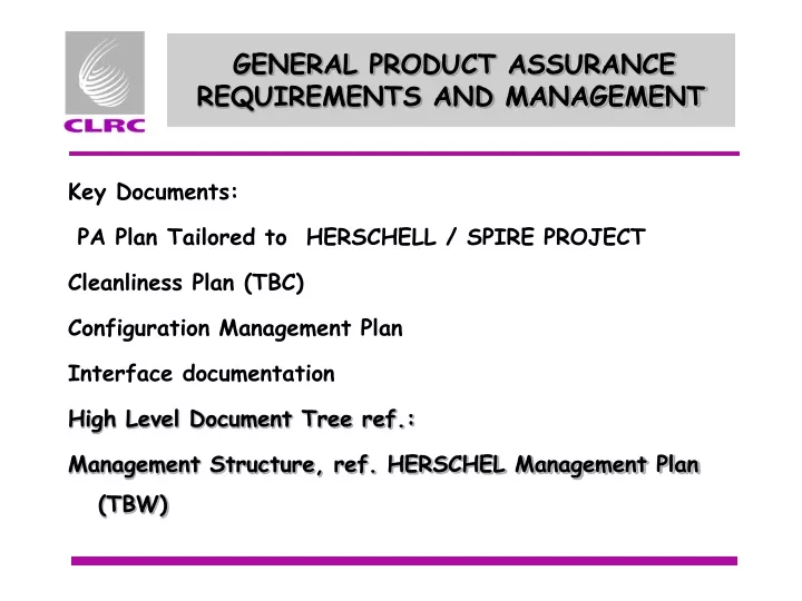 general product assurance requirements and management