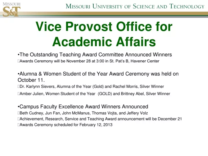 vice provost office for academic affairs
