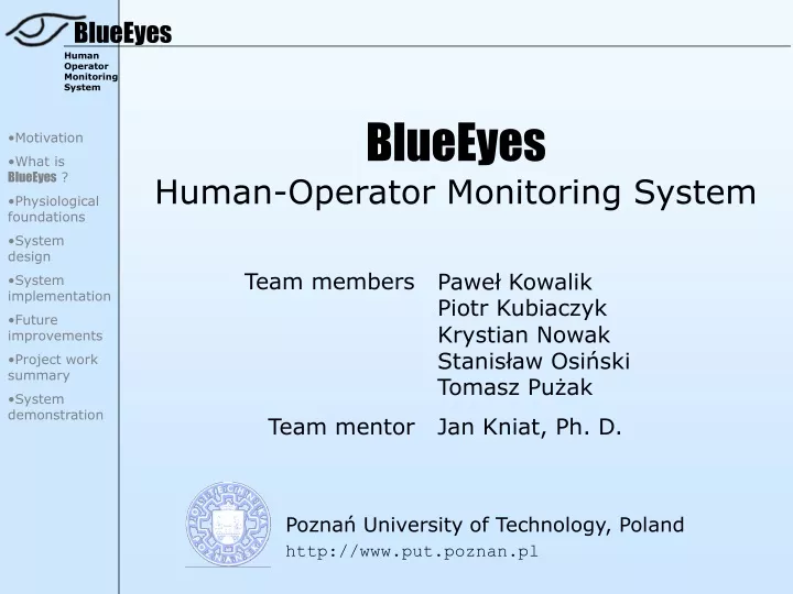 blueeyes human operator monitoring system