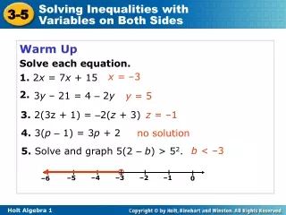 Warm Up Solve each equation.          1.  2 x  = 7 x  + 15   2.