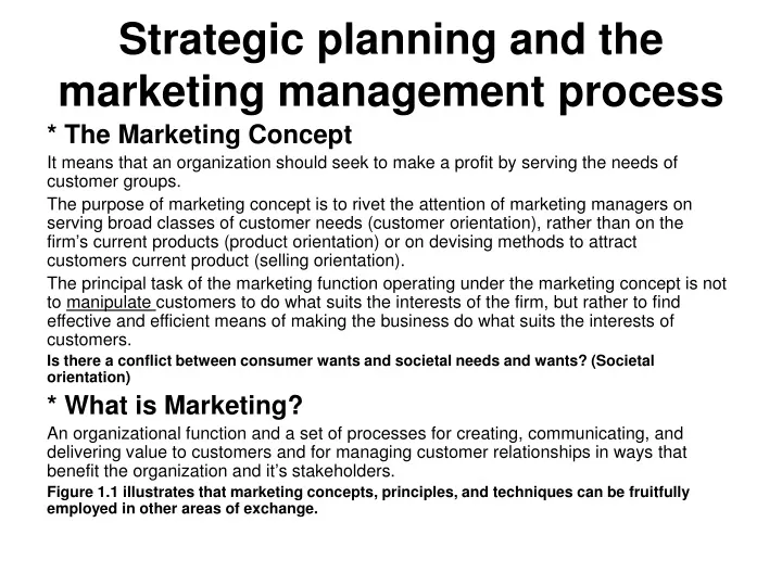 strategic planning and the marketing management process
