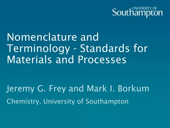 nomenclature and terminology standards for materials and processes