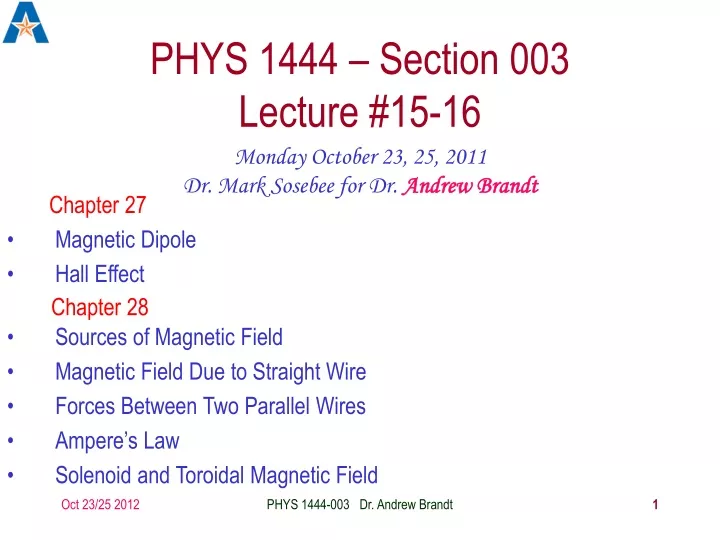 phys 1444 section 003 lecture 15 16