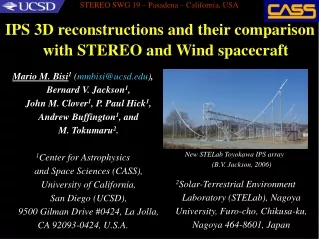 IPS 3D reconstructions and their comparison with STEREO and Wind spacecraft