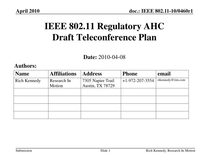 ieee 802 11 regulatory ahc draft teleconference plan