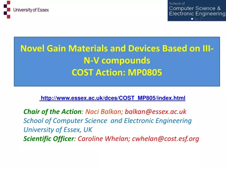 novel gain materials and devices based on iii n v compounds cost action mp0805