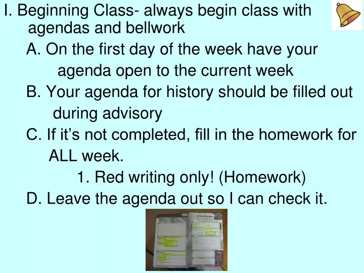 i beginning class always begin class with agendas