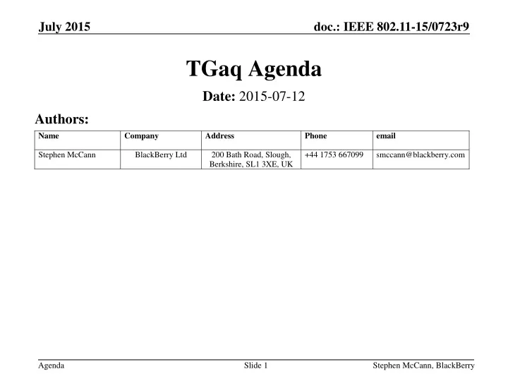 tgaq agenda