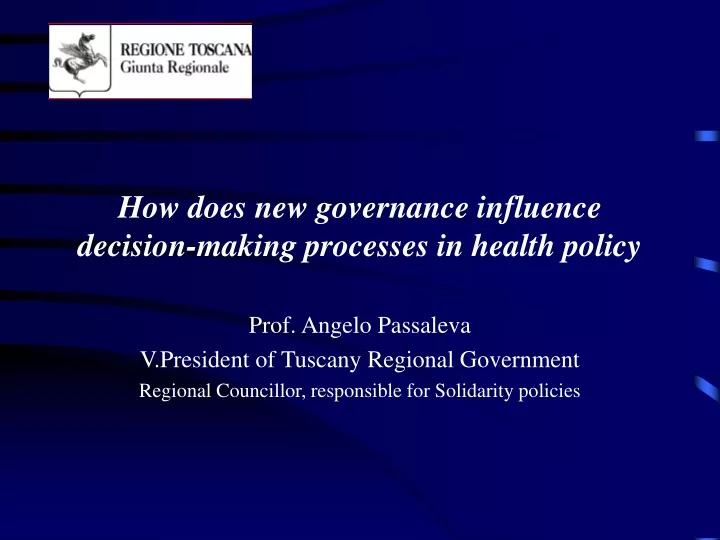 how does new governance influence decision making processes in health policy