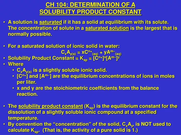 ch 104 determination of a solubility product