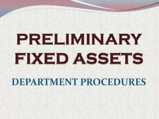 PRELIMINARY  FIXED ASSETS