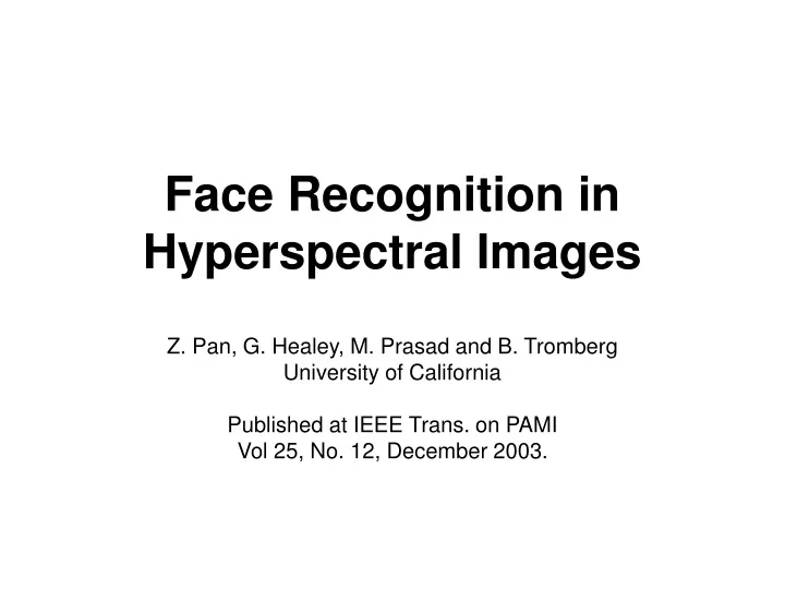 face recognition in hyperspectral images